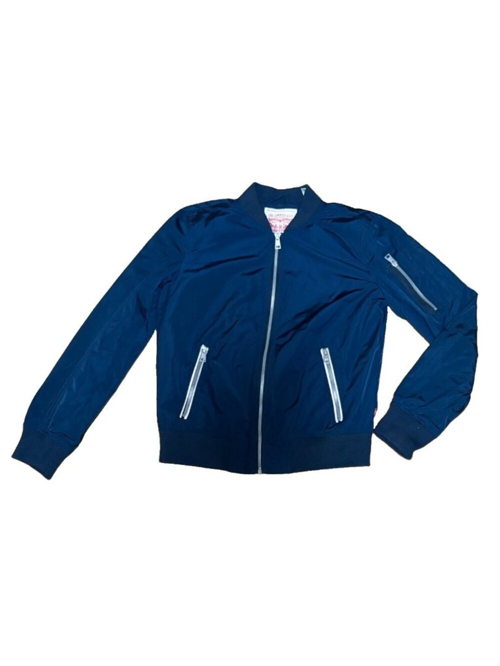 Levi’s MA-1 Flight Bomber Jacket Navy Blue Silver Zips Streetwear Size Small